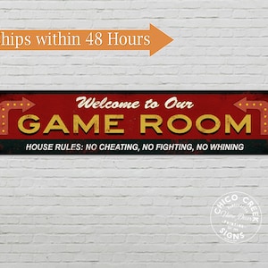 Game Room Decor Sign, Welcome, Billiard Room, Family Room Gift Sign Rec Board Pool Card 104182001001
