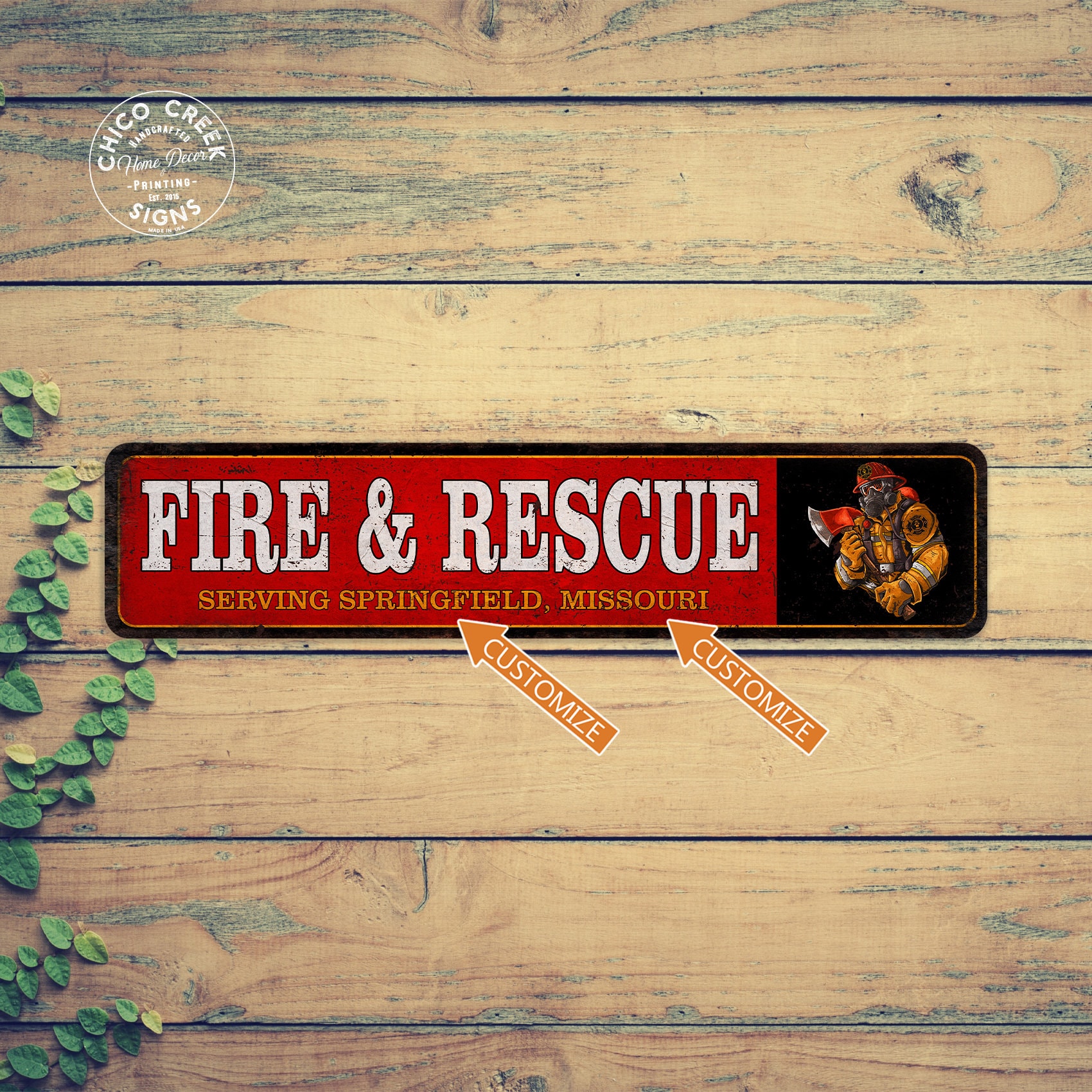 Personalized Fire & Rescue Sign, Patriotic Decor, Gift for Fireman ...