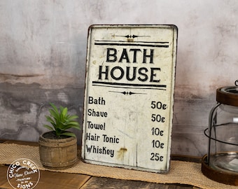 Bath House Price List Sign Bathroom Rustic Signs Restroom Sign Vintage Look Chic Distressed  108120020175