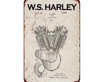 W.S. Harley Patent Sign, Motorcycle Decor, Vintage Sign, Gift For Him, Motorcycle Gifts, Man Cave Decor, Harley Sign, Biker Gift, Metal Sign