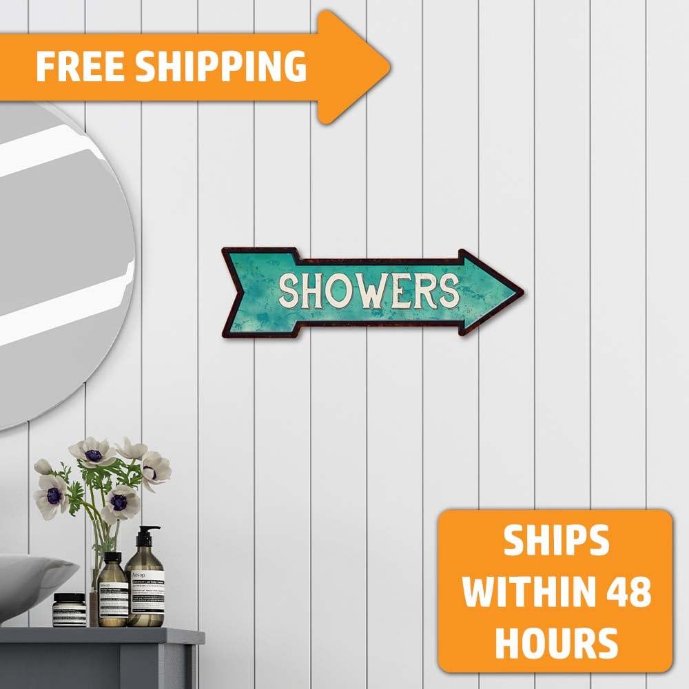 Showers Sign, Showers Right Arrow Sign, Vintage Looking Showers Sign ...