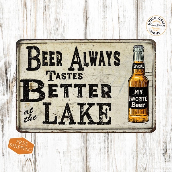 Beer Tastes Better At The Lake Sign, Vintage Look Chic Distressed Beer Decor, Lakehouse, Home Bar, Garage Decor 108120020141