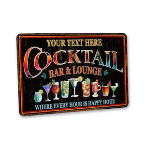 Personalized Cocktail Sign, Bar and Lounge Sign, Gift For Him, Gift For Her, Alcohol Sign, Cocktail Lover, Happy Hour, Custom Bar Sign