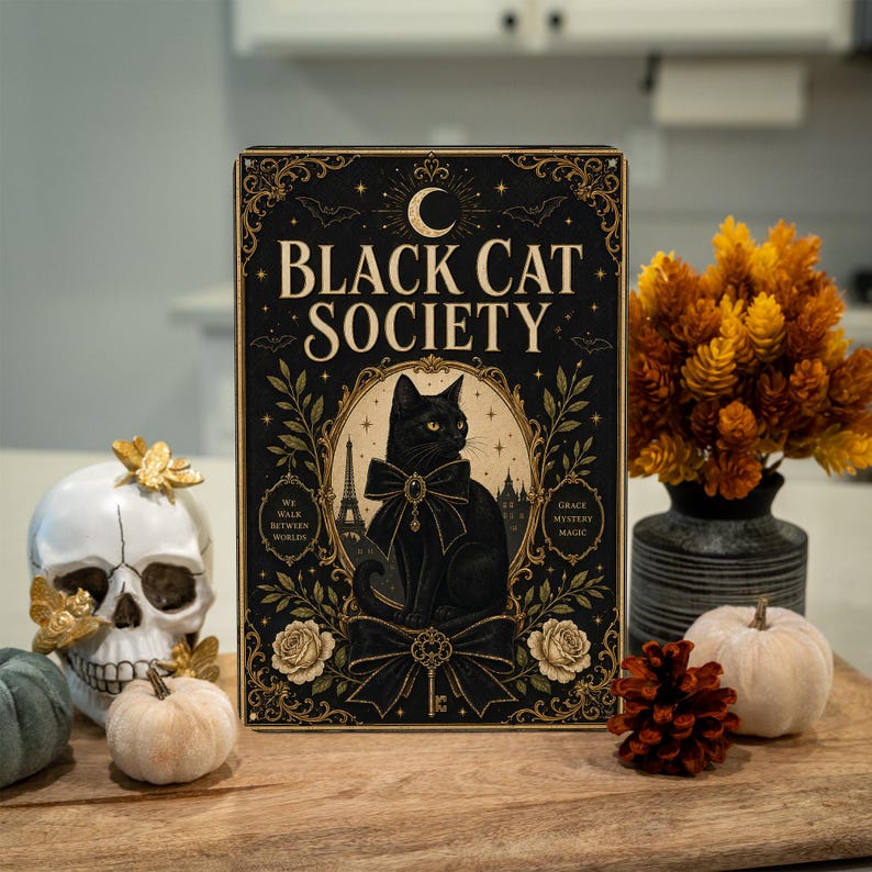 Black Cat Society Elegant Paris metal sign — wall decor for living rooms and gift for gothic decorator
