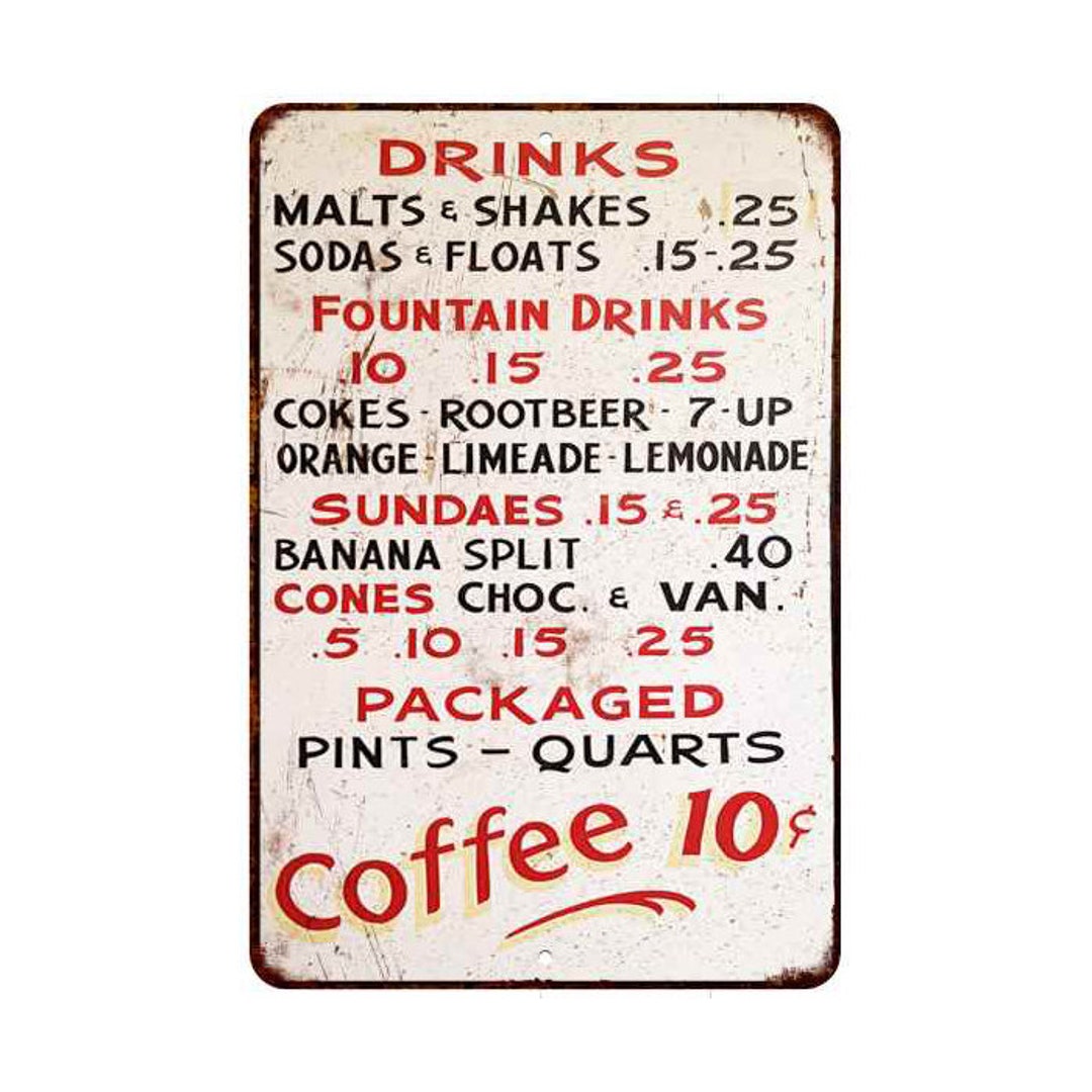 Diner Price List Sign, Coffee, 1940's Diner Menu Sign, Restaurant