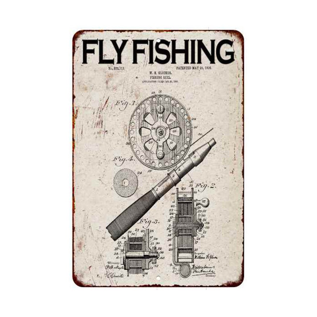 Fly Fishing Patent Sign, Fishing Decor, Man Cave Lodge Lakehouse Decor,  Bait Tackle Lure Rod, Vintage Looking Reproduction Sign 108120067107 