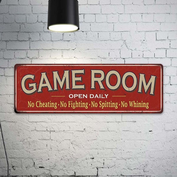 Game Room Red Sign, Rec Room Vintage Looking Decor, Billiard Room Sign, Pool Hall, Cards Board Games, Family Room Chic Retro 106180091033