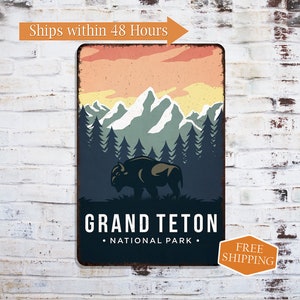 Grand Teton National Park Sign, Rustic Looking Wall Decor, Cabin Decorative Signs, Wyoming National Park Wall Art 108120086011