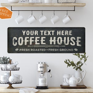 Personalized Coffee House Sign, Fresh Roasted Coffee, Fresh Ground Rustic Retro Sign, Coffee Shop Cafe Corner 106180093001