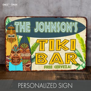 Personalized Tiki Bar Sign, Home Bar Sign, Restaurant Sign, Tiki Decor, Tiki Wall Art, Tiki Bar Decor, Custom Metal Sign, Custom Bar Sign