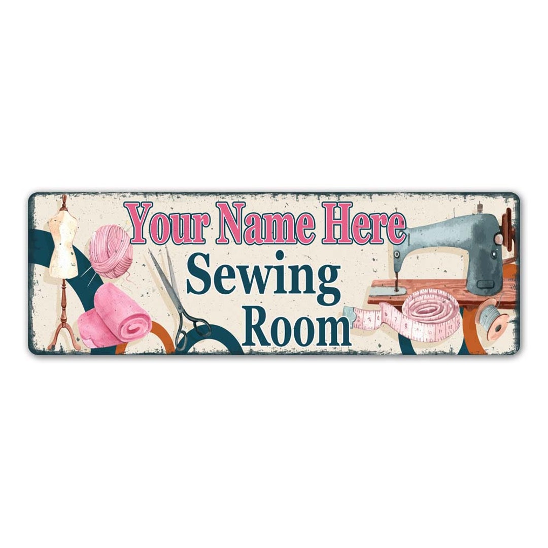 Personalized Sewing Room Sign, Custom Name Signs, Craft Decor, Vintage Look Rustic Sign, Sewing