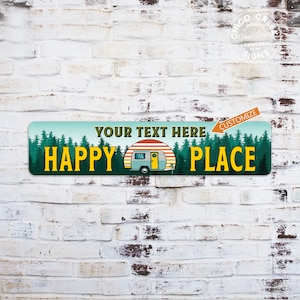 Personalized Camper Sign, RV decor, Happy Place Sign, Van Life Art, Camping Cabin Decor 104182002015