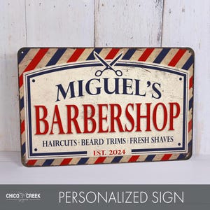 Personalized Barber Shop Sign, Haircut, Beard, Barbershop Decor, Custom Name Sign, Gift For Him, Custom Metal Sign, Barber Gifts, Salon Sign