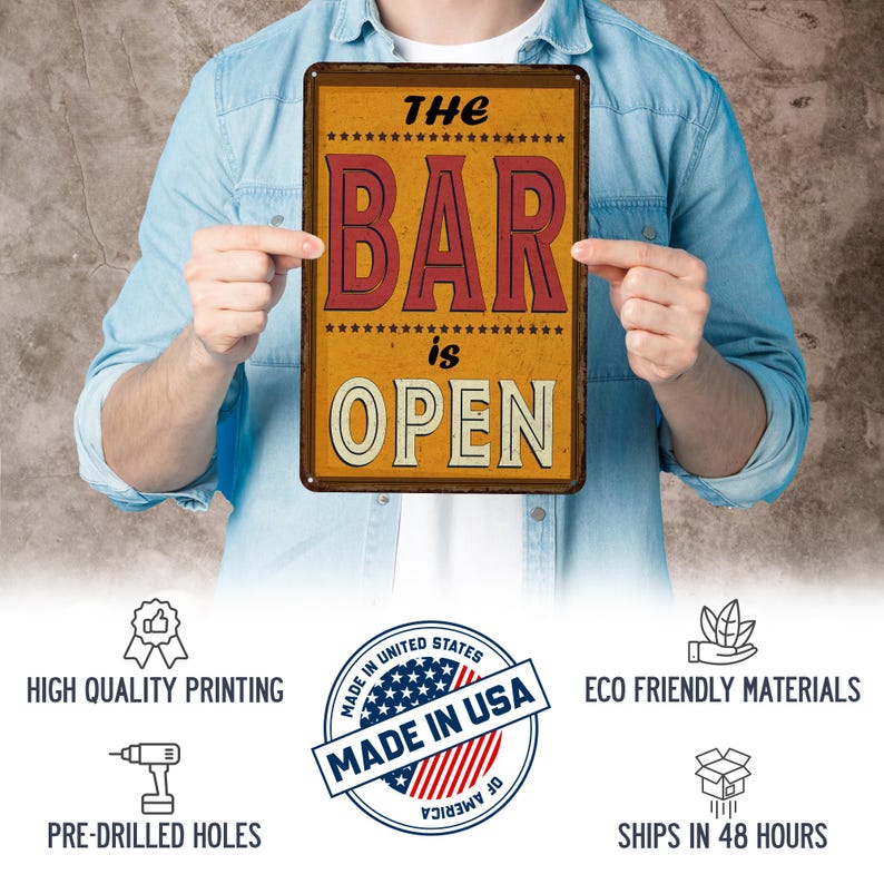 The Bar is Open Sign, Business Sign, Bar Sign, Home Bar Signs, Bar ...