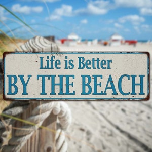 Life is Better BY THE BEACH Sign, Distressed Vintage Looking Beach House Decor, Nautical Ocean Sign, Lake Summer Home 106180061001