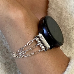 Solid Sterling Silver Chain Bracelet for Samsung Galaxy Watch 5, 6, 7 Series 44mm 40mm Band Watch 5 Pro Strap 45mm Watch 6 Classic 43mm 47mm
