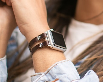 Dark Brown Leather Apple Watch Band: Women display picture 3