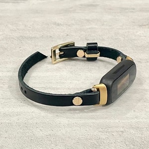 Black Leather & Gold Fitbit Inspire 3 Bracelet Slim Band Fitbit Inspire 3 Dainty Strap Fitbit Inspire 3 Tracker Soft Leather Strap Band
