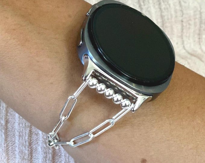 925 Sterling Silver Samsung Galaxy Watch 8 Band, Paperclip Chain Bracelet for Galaxy Watch 8 & Classic, Smartwatch Sterling Silver Strap