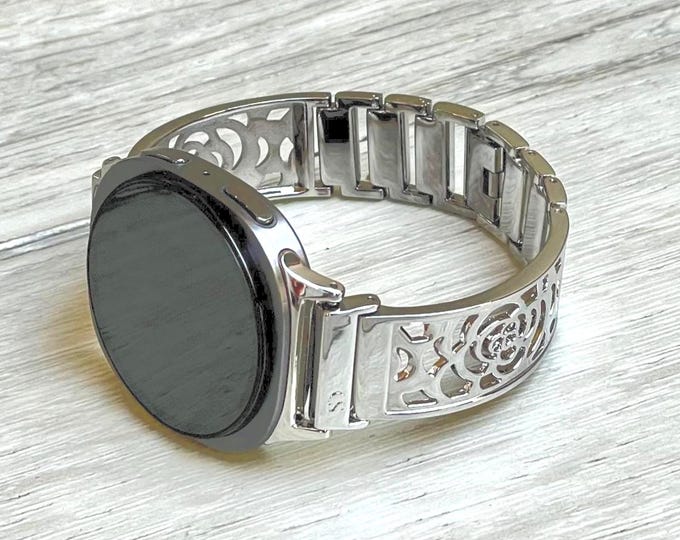 Samsung Galaxy Watch 8 Band: Silver Metal Charm Bracelet, Adjustable Size Links Strap