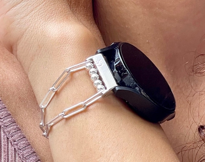 Sterling Silver Paperclip Chain Galaxy Watch Band - Handmade Strap Bracelet