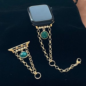 14K Gold Filled Bracelet With Emerald Stones For Apple Watch All Series, Women Wear Apple Watch Band, Emerald Jewelry, Gemstone Bracelet