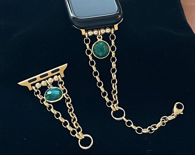 14K Gold Filled Bracelet With Emerald Stones For Apple Watch All Series, Women Wear Apple Watch Band, Emerald Jewelry, Gemstone Bracelet