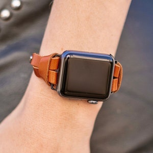 Slim Leather Apple Watch Strap Band 38mm 40mm 41mm 42mm 44mm 45mm Women iWatch Bracelet Formal Style Apple Watch Bracelet Minimalist Jewelry