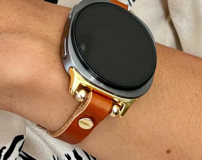 Brown Leather Galaxy Watch 8 Band Slim Strap Bracelet