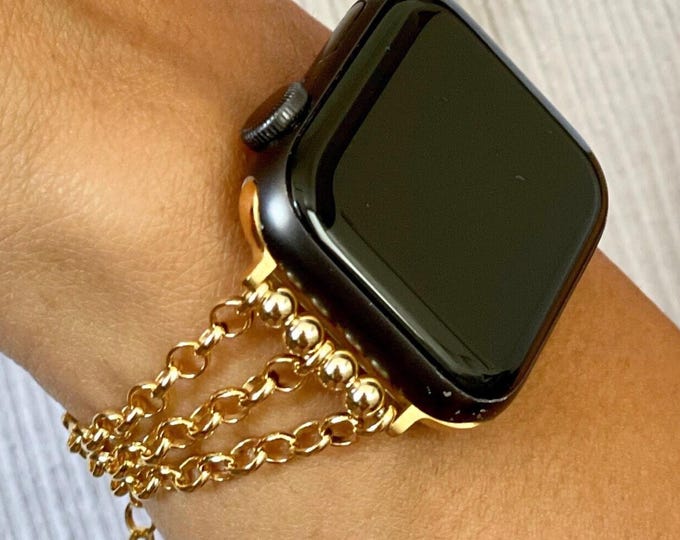 Luxury Apple Watch Band 42mm 46mm 41mm 45mm 40mm 38mm 44mm 49mm Ultra, 14K Gold Filled Chain Bracelet for Women, Classy Gift for Her Jewelry