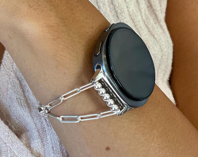Sterling Silver Galaxy Watch 8 Band & Classic, Paperclip Chain Strap Bracelet