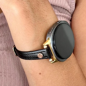 Galaxy Watch 8 Band, Slim Leather Strap for Women, Adjustable Bracelet, Silver/Gold Accents