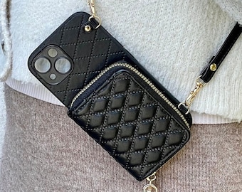 Personalized iPhone Leather Crossbody Case: Tassel Zipper Wallet