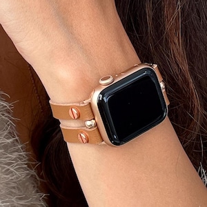 Eco Friendly Leather Apple Watch Band Strap - 46mm 38mm 40mm 41mm 42mm 44mm 45mm 49mm Ultra, Women iWatch Straps, Elegant Handmade Bracelet