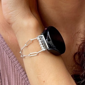 925 Sterling Silver Samsung Galaxy Watch 4 Chain Bracelet 40mm 44mm Galaxy Watch 4 Classic 42mm 46mm Luxury Women Paperclip Chain Jewelry