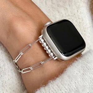 Sterling Silver Paperclip Chain Apple Watch Band: Luxury Smartwatch Strap Bracelet