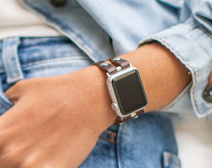 Elegant Apple Watch Band Dark Brown Leather Bracelet 42mm 46mm 40mm 41mm 38mm 44mm 45mm Ultra 2, Smartwatch Band, Apple Watch Strap for Her