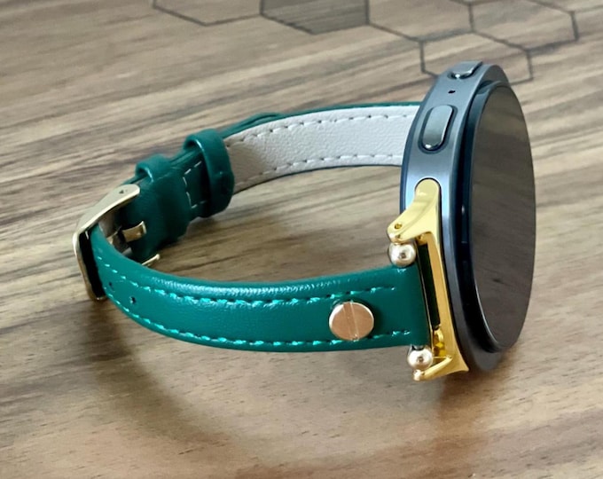 Galaxy Watch 8 Band, Emerald Green Leather Strap for Galaxy Watch 8 & Classic, Slim Fit Handmade Bracelet, Adjustable Daily Wear Wristband