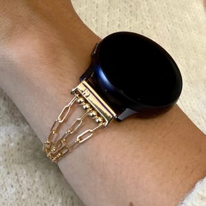 Gold Samsung Galaxy Watch Band for 7, 6, 5 Series - Triple Paperclip Chain Bracelet - 14K Gold Filled Strap, Gift for Her, Mother's Day Gift