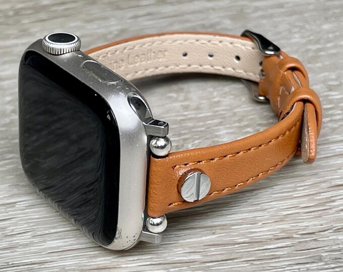 Elegant Apple Watch Band 42mm 46mm 41mm 38mm 44mm 45mm Ultra 2 Smartwatch Strap Slim Light Brown Leather Bracelet, Women Smart Watch Band
