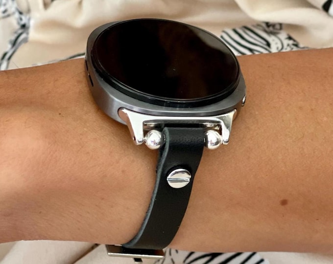 Galaxy Watch 8 Band, Genuine Black Leather Slim Fit Strap, Adjustable Bracelet for Galaxy Watch 8 & Classic, Handmade by Simeon D Jewelry