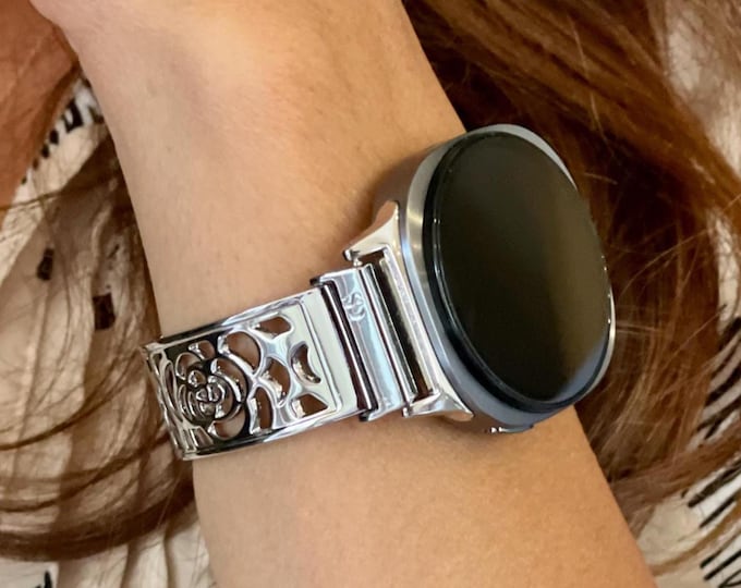 Silver Galaxy Watch 8 Band Metal Bracelet for Women, Adjustable Links, Fits Classic Series