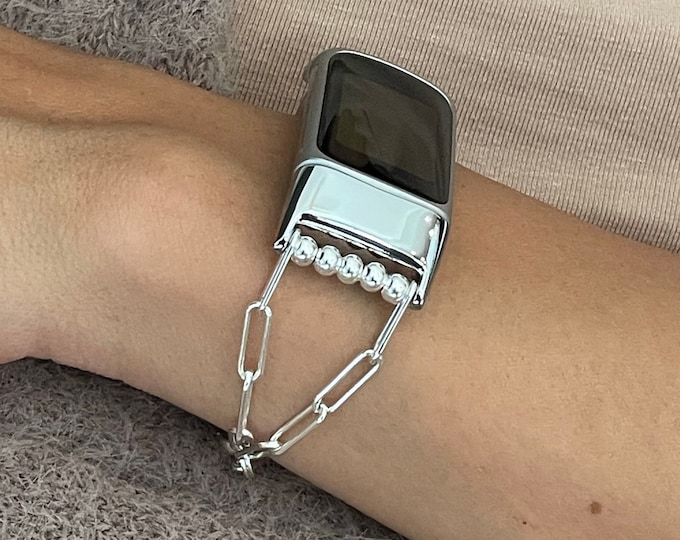 925 Sterling Silver Fitbit Charge 5 Chain Bracelet Women Paperclip Band Jewelry, Chic Fitbit Charge 5 Silver Strap, Mother's Day Gift Ideas