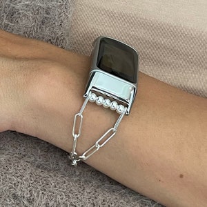 925 Sterling Silver Fitbit Charge 5 Chain Bracelet Women Paperclip