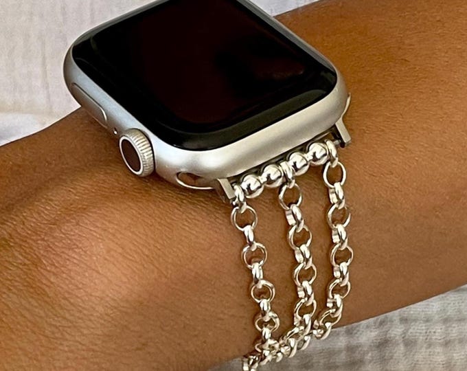 Sterling Silver Rolo Chain Apple Watch Band Bracelet, Women's Strap