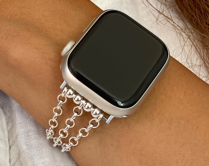 Sterling Silver Apple Watch Band: Rolo Chain Bracelet, Women's Strap Jewelry