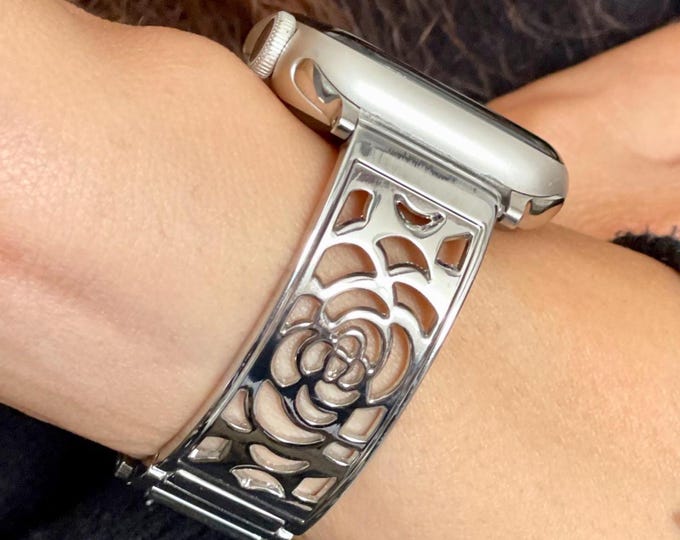 Silver Apple Watch Band 42mm 46mm 41mm 45mm 49mm Women Bangle Jewelry Bracelet