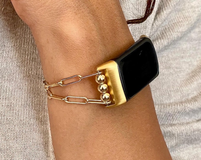 Fitbit Charge 6 Band Gold Filled Paperclip Chain Strap Bracelet