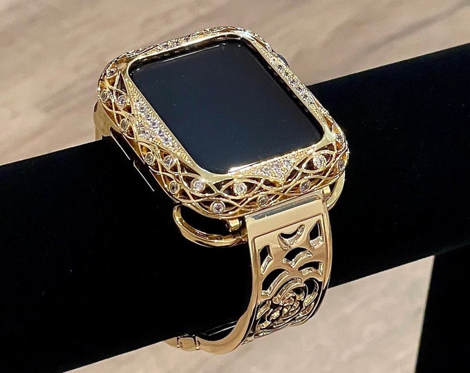 Gold Apple Watch Band Women Apple Watch Case Bumper Apple Watch Band Charm 38mm 40mm 41mm 42mm 44mm 45mm Gold Metal Apple Watch Band Jewelry
