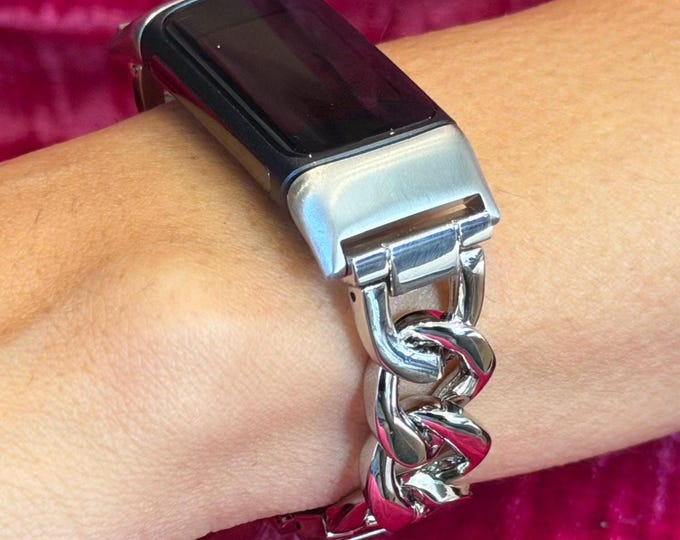 Fitbit Charge 6 Band Women Silver Chain Bracelet Jewelry